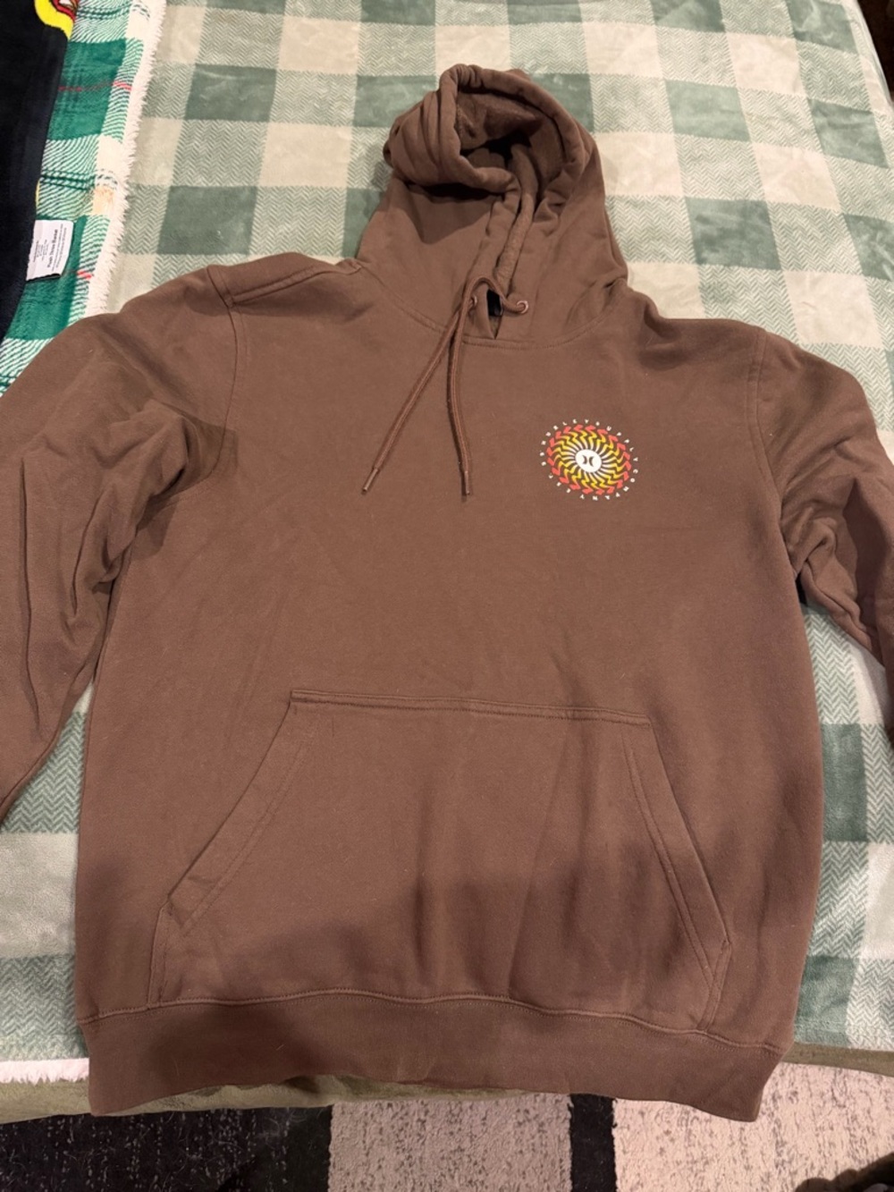 Hurley Brown Pullover Hoodie with Sunburst Graphic